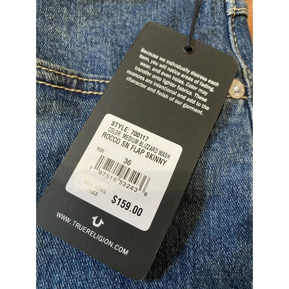 True Religion Rocco SN Flap Pocket Relaxed Skinny Mens 36x32 Blue New! NWT $159